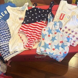 Patriotic Girls Swim, skirt, sweatshirt and Tops Lot Stars & Stripes size S 6/7